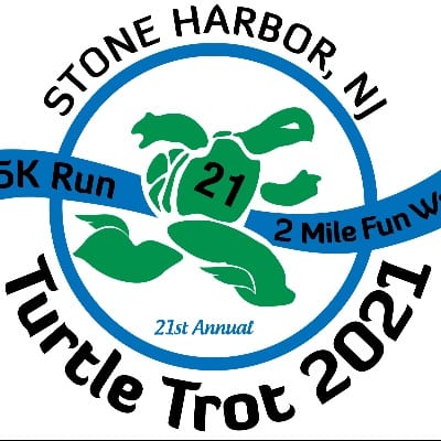 Logo for the 21st Annual Turtle Trot 5K Run in Stone Harbor, NJ, 2021.