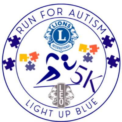Logo for a 5K run supporting autism awareness with puzzle pieces.